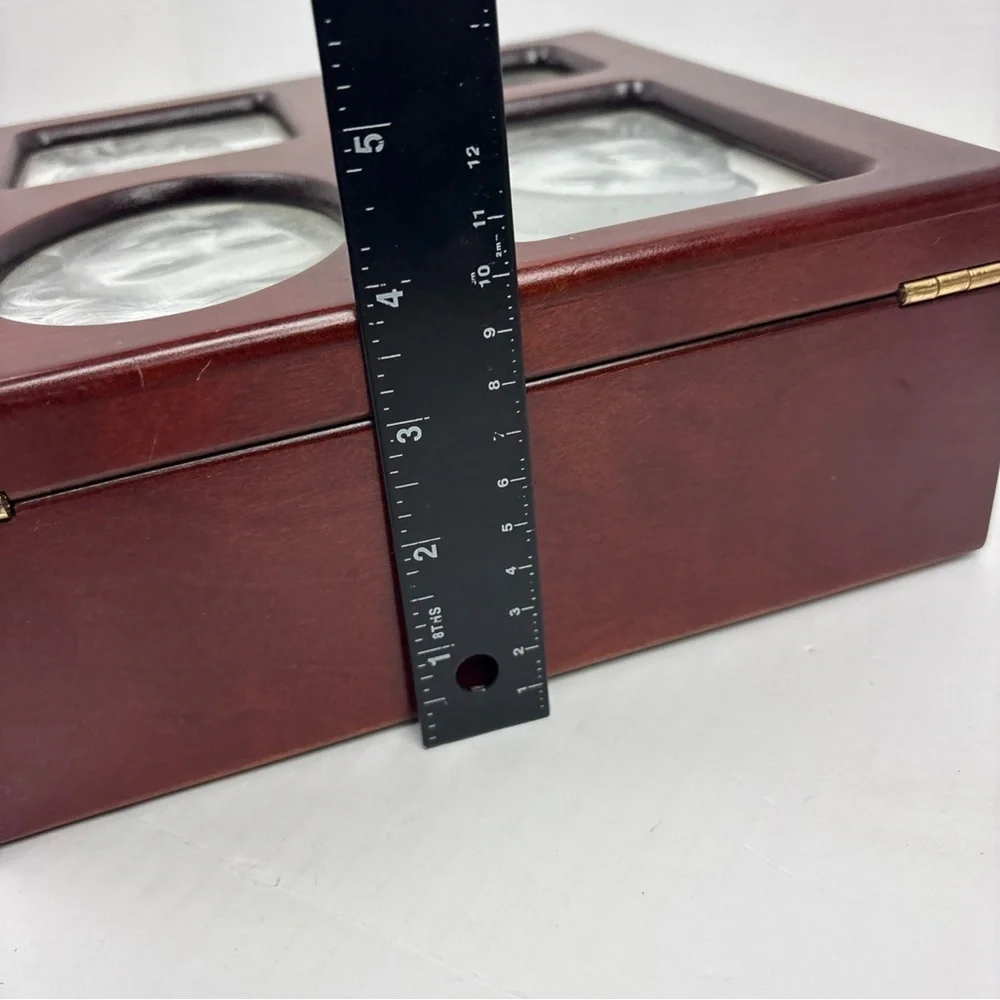 Photo Wood Box Glass Four Photo Lid Collectible Memory Keepsake Holder Storage